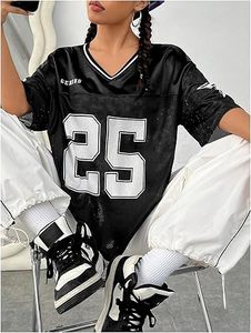 Nouveau maillot de football américain personnalisé en mesh pour femme, style streetwear satiné, col en V, patch étoile, style Y2K, coupe oversize - Product Image 2