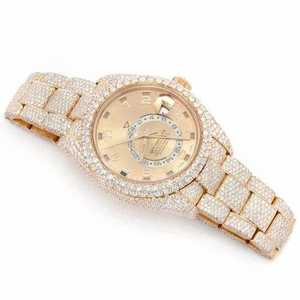 Luxury Iced Out Moissanite <b>Watch</b> Rose Gold Automatic <b>Mechanical</b> Diamond Style Bust Down Wristwatch - Product Image 2