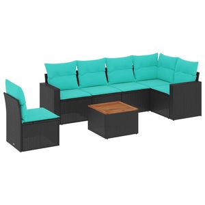 Juego de sofás de patio de ratán sintético negro de 7 piezas con cojines, elegantes muebles de exterior - Product Image 2