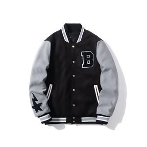 Veste de sport bleu clair pour homme avec manches blanches, col rabattu brodé, fermeture à boutons, vêtement d'automne - Product Image 5