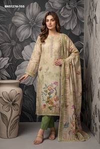 Beautiful Cotton Linen with Simar Print & Hand <b>Beads</b>-Cut work Readymade Kurti-Pant & Printed Dupatta Collection Indian Supplier - Product Image 2