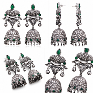 Wholesale Oxidized <b>Silver</b> Indian Jhumka Bell Shape Zircon Stone Handmade <b>Dangle</b> Drop <b>Earrings</b> Women Ethnic Jewelry Gift - Product Image 1