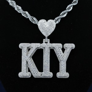 Custom <b>Initial</b> Letter <b>Pendant</b> With Heart Bail Moissanite Stones 925 <b>Silver</b> Rhodium Plated Hip hop Style Letter Charms Jewelry - Product Image 3