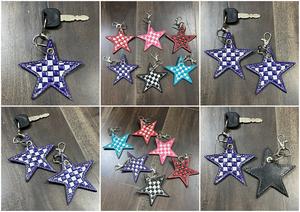 Porte-clés en cuir de vache à motif étoile mignon, accessoires de sac, nouveau porte-clés en cuir à carreaux unisexe pour cadeaux - Product Image 3