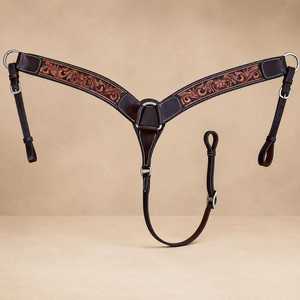 Collier de poitrail pour cheval en cuir véritable de qualité supérieure, fait main avec des motifs floraux, ajustement personnalisé, usage équestre - Product Image 1
