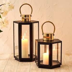2026 Latest Design Eco-Friendly Durable Black Iron Modern Decorative <b>Lantern</b> with <b>Gold</b> Handle Assorted Sizes for Valentine's Day - Product Image 1