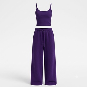 Conjunto de 2 piezas para mujer: Top camisero sin mangas y pantalones de chándal de pierna ancha, atuendo casual personalizado de algodón para mujer - Product Image 4