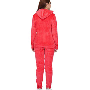 Ensemble de survêtement en polaire rouge pour femmes, sweat-shirt à capuche avec fermeture éclair, pantalon long, couleur unie, léger, vêtements d'hiver - Product Image 4