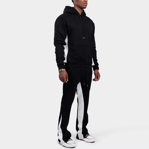 Conjunto Deportivo Personalizado en Blanco y Negro, Sudadera con Capucha de Dos Tonos y Pantalones Anchos, Fabricante de Conjuntos Deportivos de Felpa al por Mayor - Product Image 2