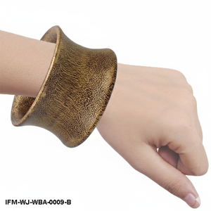 Vintage-<b>Inspired</b> Handcrafted Wood Bangle Flared Wide Cuff Statement Piece Textured Bronze-Tone Antique Finish Wooden Jewelry - Product Image 3