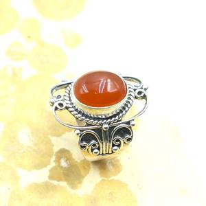 Handmade 925 Sterling Silver Carnelian <b>Ring</b> Vintage Oval Gemstone <b>Adjustable</b> <b>Ring</b> Boho Ethnic Statement Jewelry for Men Women - Product Image 3