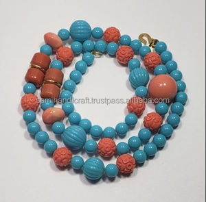 Collar de cuentas gruesas de Estilo Vintage hecho a mano, diseño de cuentas de resina redondas elegantes, forma de gancho duradera para regalos de aniversario - Product Image 1