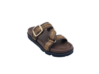 Sandales plates en PU marron à plateforme, bout ouvert, fermeture à boucle, semelle extérieure antidérapante en EVA, légères, mode estivale, chaussures pour femmes