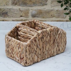 Water Hyacinth Utensil <b>Caddy</b> 4 Compartment Woven Silverware Holder with Handle Wood Beads Decorative Cutlery Basket For Kitchen - Product Image 4