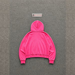 Vente en gros Sweat à capuche zippé rose oversize pour homme, en polaire décontracté, couleur unie, avec poches, manches classiques, coupe décontractée, pour l'automne - Product Image 6