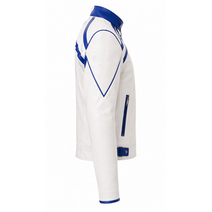 Chaqueta de Cuero Personalizada ZPB para Hermandades, Azul y Blanca con Logotipo Bordado, Estilo Casual Unisex para Compradores y Distribuidores de Ropa al por Mayor - Product Image 2