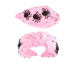 Bandeau en velours rose avec broderie d'araignée noire et strass, style punk pour Halloween - Product Image 1