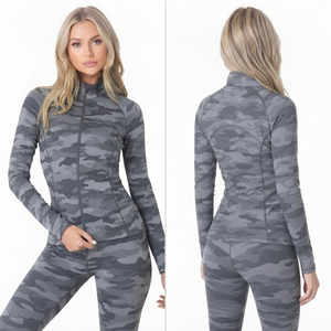 Chaqueta de Yoga con Estampado de Camuflaje para Mujer, 100% Spandex, Top Deportivo para Gimnasio, Transpirable, Ajustada, de Manga Larga - Product Image 4