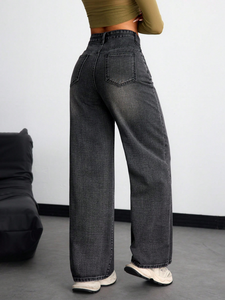 Pantalones Vaqueros de Diseño Único, Estilo Retro Americano, Holgados, de Pierna Recta, para Mujer - Product Image 5