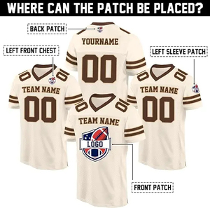 Men's Custom American Football Jersey Cream <b>Brown</b> Mesh V-Neck Short Sleeve Breathable Sublimated Print Team Name Number - Product Image 2