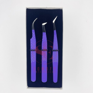 Pinzas de pestañas de acero inoxidable moradas personalizadas, puntas de volumen de fibra con agarre de diamante de etiqueta privada para extensión de pestañas - Product Image 6