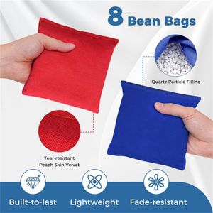 Set di 3 tavoli da cornhole portatili e pieghevoli per esterni con 8 sacchetti di fagioli blu+rossi+bianchi per il gioco di lancio - Product Image 6