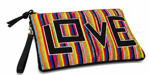 Rainbow Beaded LOVE <b>Clutch</b> Wristlet – Handmade Colorful Statement Pouch- Multicolor Striped Beaded <b>Clutch</b> with LOVE Design - Product Image 5