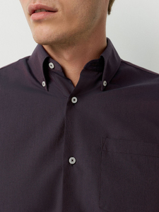 Chemise habillée boutonnée pour homme, violet foncé, manches longues, couleur unie, popeline, infroissable, style décontracté chic, pour l'automne - Product Image 5