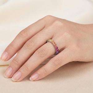 Anillo de Eternidad Arcoíris de Lujo, Plata 925, Zafiro Multicolor, Unisex, para Uso Diario - Product Image 3