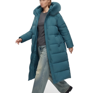 Manteau long matelassé pour femme avec capuche en fourrure, coupe-vent, doudoune longue d'hiver à manches longues, rembourrée en duvet - Product Image 5