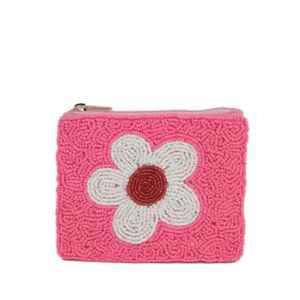 Porte-monnaie rose perlé, tissé à la main avec perles de verre, motif cactus, pochette zippée, petit porte-cartes pour femme, étui à clés pour dames - Product Image 4