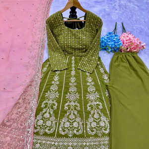 Lancement de nouveaux salwar kameez de créateur pour mariage et Diwali, style traditionnel, séchage rapide, avec broderies. - Product Image 1