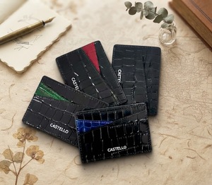 Castello Genuine Leather <b>Slim</b> Fashion Credit <b>Card</b> Case <b>Holder</b> Wallet Silver Foiled Logo No Closure Multi-Use Color 100% QC - Product Image 1