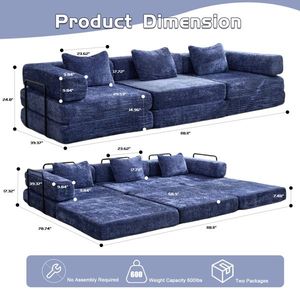 Divano Letto Convertibile in Velluto con Telaio a Forma Fissa e Nessun Montaggio Richiesto - Product Image 3