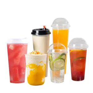 Custom Disposable Boba Cup with Lids Straw Boba Seal Film clear U type Plastic PP Cup 24oz 16oz 22oz Bubble Tea Boba Cup
