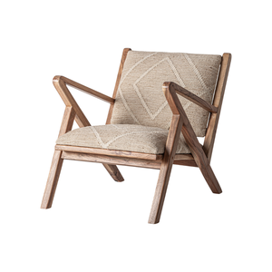 Mid Century Modern Accent Chair Solid Teak Upholstered Lounge Chair Geometric Natural Wood <b>Frame</b> Indoor Hospitality Furniture - Product Image 1
