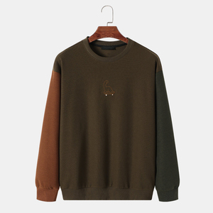 Men's Winter Casual Regular Fit Solid Pattern 100% Cotton Fleece Crew Neck Pullover Sweatshirt Front Logo Lined Design - Product Image 1