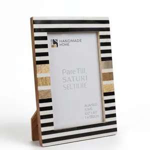 Handmade Resin <b>Photo</b> <b>Frame</b> <b>Black</b> White Gold Mosaic Pattern Vertical Picture <b>Frame</b> Freestanding Home Decor - Product Image 1