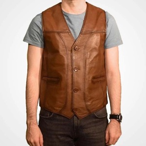 Chaleco de Cuero Genuino de Cordero Marrón para Hombre, Estilo Clásico Urbano, Resistente al Viento y Ecológico - Product Image 3