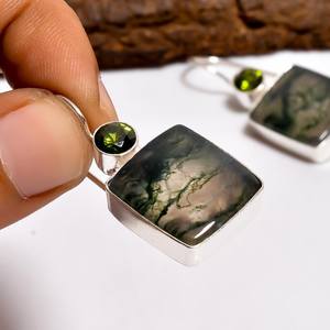 ต่างหูเงินแท้ 925 ประดับด้วยหินอาเกตป่าและเพอริดอต งานแฮนด์เมดสไตล์โบโฮ ของขวัญเครื่องประดับอัญมณีสำหรับผู้หญิง - Product Image 6