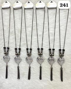 Collier long PingBling en alliage premium couleur canon de fusil, entièrement orné de cristaux, pendentif feuille, plaqué canon de fusil noir, multi-chaînes à pampilles pour femme - Product Image 1