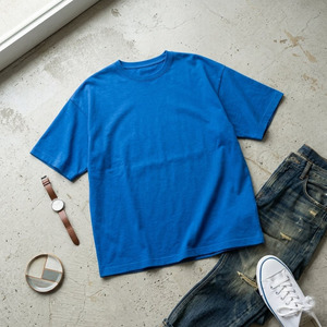 Camiseta de algodón de manga corta azul sólido extragrande para hombre, informal, con cuello redondo, de punto, ajuste regular, camisetas para hombre - Product Image 6