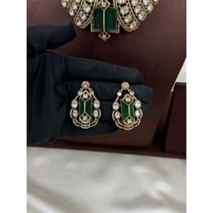 Indian Ethnic Mira Moissanite Gold Plated Bridal Choker Necklace & Earring Set - Product Image 4