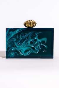 <b>Ivory</b> Resin <b>Clutch</b> <b>Bag</b> Swirl Pattern Crystal Floral Embellished Top Handle <b>Wedding</b> Purse Swirl pattern <b>wedding</b> purse - Product Image 3