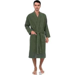 Men's Green Shawl Collar <b>Thermal</b> Winter Bathrobe Long Sleeve Terry with Pockets Luxury Unisex Cotton for Men and <b>Women</b> - Product Image 3