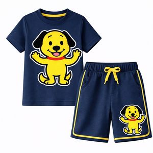 Ensemble de vêtements d'été pour enfants, t-shirt et short en coton, tenue décontractée respirante, deux pièces, taille personnalisée, commande OEM sur mesure - Product Image 6