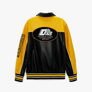 Blouson Moto Vintage en Cuir pour Homme – Veste Personnalisée d'Automne avec Col Rabattu, Bordure Côtelée et Écussons Imprimés en Relief – Vente en Gros - Product Image 6