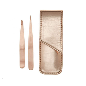 2PCS Rose Gold Eyebrow Tweezers Set Slant Pointed <b>Square</b> Tip Custom Color OEM Beauty <b>Tools</b> with Pouch - Product Image 1