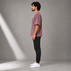 Maßgefertigtes Schwergewichtiges Baumwoll-T-Shirt für Herren Übergroß Gewaschen Distressed Saum Drop-Shoulder Rundhals Entspannter Streetwear-Schnitt Täglicher Stil - Product Image 5