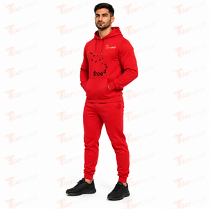 Ensemble de survêtement rouge à capuche pour homme, sweat-shirt et pantalon en coton à manches longues, tenue décontractée d'automne avec motif imprimé sur le devant - Product Image 2